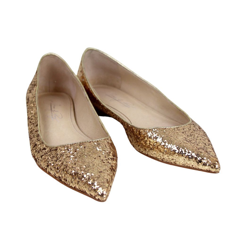 Shoes of Prey METALLIC GOLD GENUINE LEATHER FLAT BALLET SLIP ON SHOES Sz 6.5